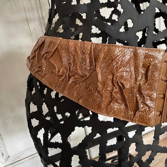 Vintage Wide Brown Reptile Design Contour Belt w/ Wooden Accents & Shell Inlays main image 14